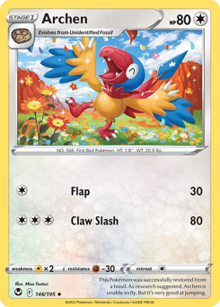 Archen, Silver Tempest #146, Pokémon TCG card