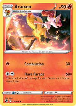 Braixen, Silver Tempest #26, Pokémon TCG card