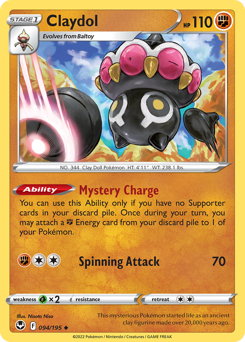 Claydol, Silver Tempest #94, Pokémon TCG card
