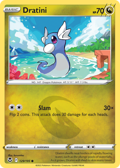 Dratini, Silver Tempest #129, Pokémon TCG card