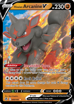 Hisuian Arcanine V, Silver Tempest #90, Pokémon TCG card