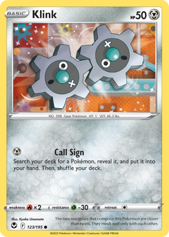 Klink, Silver Tempest #123, Pokémon TCG card
