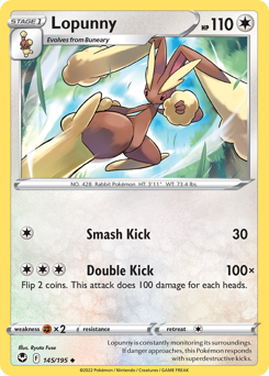 Lopunny, Silver Tempest #145, Pokémon TCG card