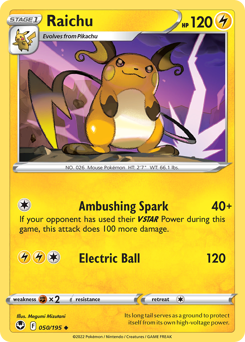 Raichu, Silver Tempest #50, Pokémon TCG card