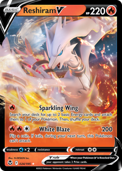 Reshiram V, Silver Tempest #24, Pokémon TCG card