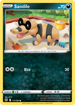 Sandile, Silver Tempest #111, Pokémon TCG card