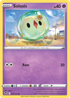 Solosis, Silver Tempest #76, Pokémon TCG card