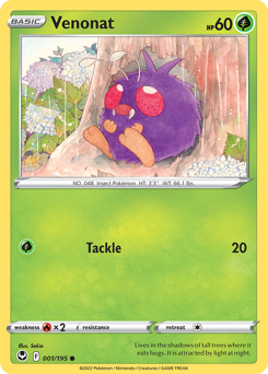 Venonat, Silver Tempest #1, Pokémon TCG card