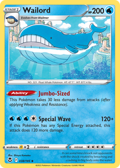 Wailord, Silver Tempest #38, Pokémon TCG card