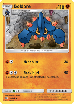Boldore, Sun & Moon #70, Pokémon TCG card