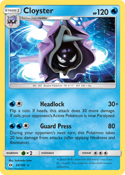 Cloyster, Sun & Moon #34, Pokémon TCG card