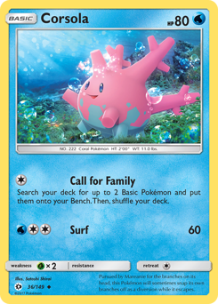 Corsola, Sun & Moon #36, Pokémon TCG card