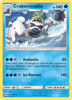 Crabominable, Sun & Moon #43, Pokémon TCG card