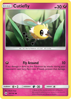 Cutiefly, Sun & Moon #92, Pokémon TCG card
