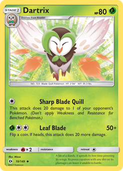 Dartrix, Sun & Moon #10, Pokémon TCG card