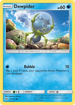 Dewpider, Sun & Moon #45, Pokémon TCG card