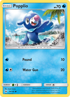 Popplio, Sun & Moon #39, Pokémon TCG card
