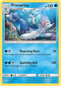 Primarina, Sun & Moon #41, Pokémon TCG card
