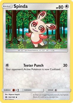 Spinda, Sun & Moon #102, Pokémon TCG card