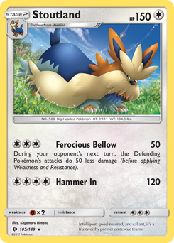 Stoutland, Sun & Moon #105, Pokémon TCG card