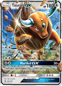 Tauros-GX, Sun & Moon #100, Pokémon TCG card