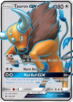 Tauros-GX, Sun & Moon #144, Pokémon TCG card