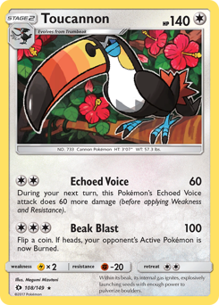 Toucannon, Sun & Moon #108, Pokémon TCG card