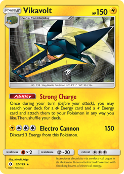 Vikavolt, Sun & Moon #52, Pokémon TCG card
