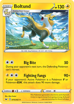 Boltund, Sword & Shield #75, Pokémon TCG card