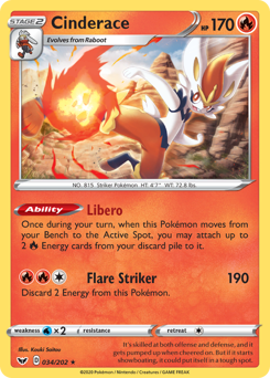 Cinderace, Sword & Shield #34, Pokémon TCG card