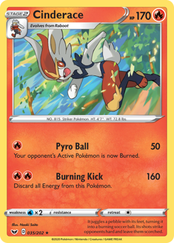Cinderace, Sword & Shield #35, Pokémon TCG card