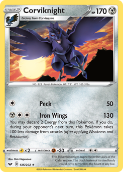 Corviknight, Sword & Shield #135, Pokémon TCG card