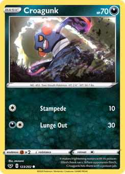 Croagunk, Sword & Shield #123, Pokémon TCG card