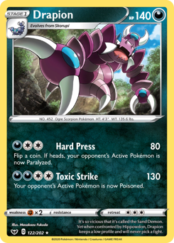 Drapion, Sword & Shield #122, Pokémon TCG card