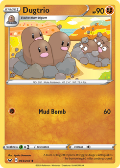 Dugtrio, Sword & Shield #93, Pokémon TCG card
