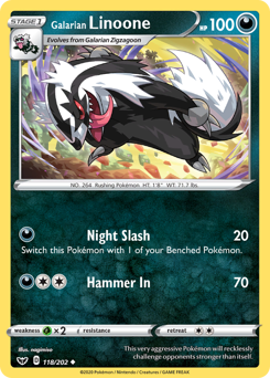 Galarian Linoone, Sword & Shield #118, Pokémon TCG card
