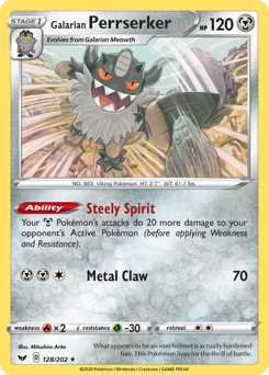 Galarian Perrserker, Sword & Shield #128, Pokémon TCG card