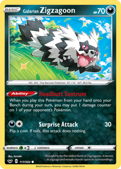 Galarian Zigzagoon, Sword & Shield #117, Pokémon TCG card