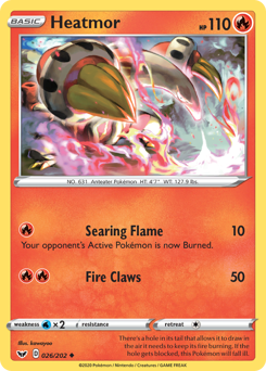 Heatmor, Sword & Shield #26, Pokémon TCG card