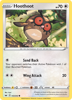 Hoothoot, Sword & Shield #143, Pokémon TCG card