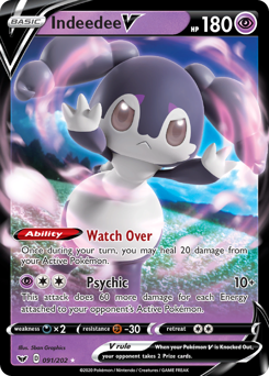 Indeedee V, Sword & Shield #91, Pokémon TCG card