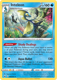 Inteleon, Sword & Shield #58, Pokémon TCG card
