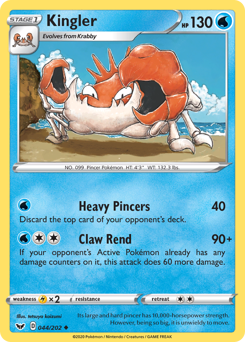 Kingler, Sword & Shield #44, Pokémon TCG card