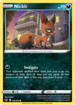 Nickit, Sword & Shield #125, Pokémon TCG card