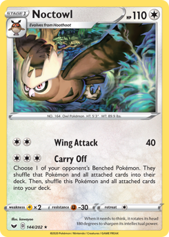 Noctowl, Sword & Shield #144, Pokémon TCG card