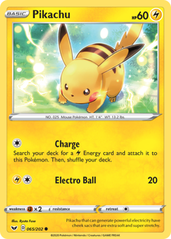 Pikachu, Sword & Shield #65, Pokémon TCG card