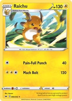 Raichu, Sword & Shield #66, Pokémon TCG card