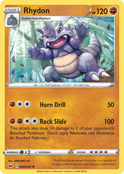 Rhydon, Sword & Shield #98, Pokémon TCG card