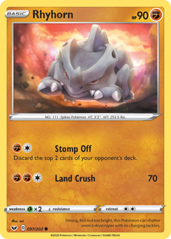 Rhyhorn, Sword & Shield #97, Pokémon TCG card