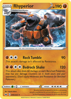 Rhyperior, Sword & Shield #99, Pokémon TCG card